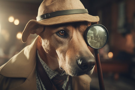 dog detective. Look glass dog. Generate AIの素材