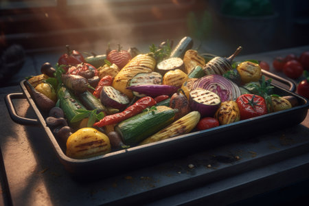 Grilled vegetables recipe. food dinner. Generate AIの素材