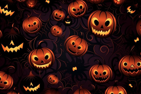 Halloween pumpkin background. Evil trick fall. Generate AIの素材