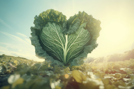 Heart shape cabbage leaves. diet nature. Generate AIの素材