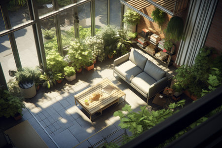 Indoors sofa outside chair. Dinning trees. Generate AIの素材