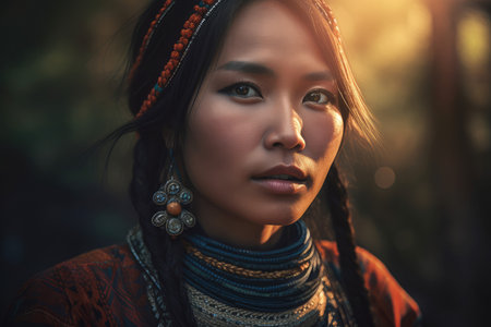 Tribe woman. Native art travel. Generate AIの素材