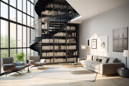 Library home room stairs. study interior. Generate AIの素材