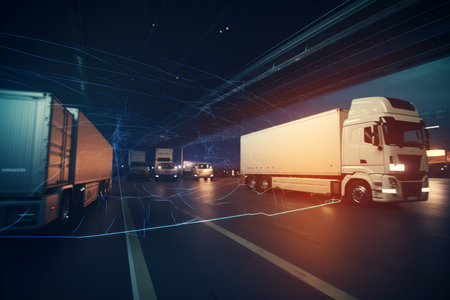 Logistics trucks. Supply trailer cargo. Generate AIの素材