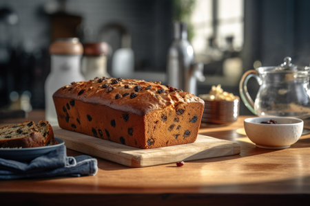 Loaf tea bakery table. Making breakfast. Generate AIの素材