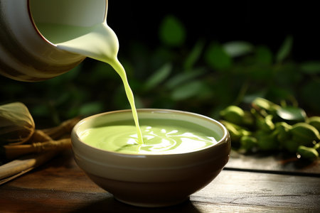 Matcha tea poured cup. green tea. Generate AIの素材