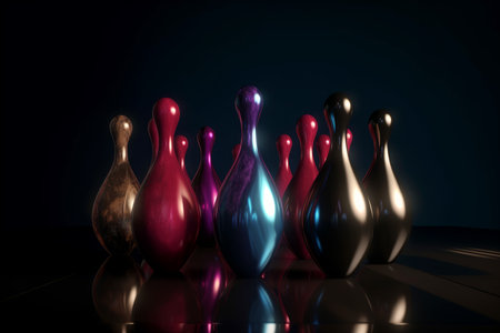 Bowling strike hit. people night. Generate AIの素材