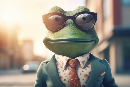 Frog suit sunglasses. Tie solar. Generate AIの素材