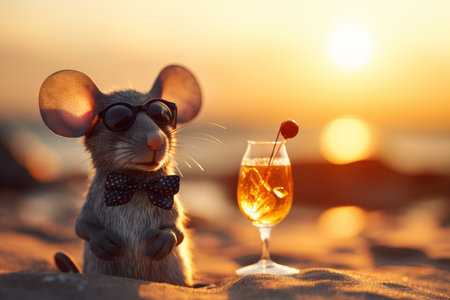 Mouse beach vacation cocktail. resort humor. Generate AIの素材
