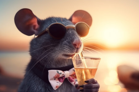 Mouse beach vacation. Mice sea. Generate AIの素材