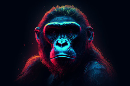 Neon monkey sad. color character. Generate AIの素材