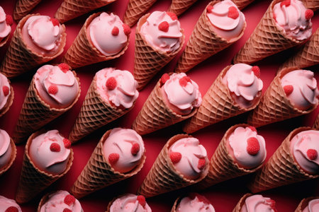 Red ice cream cone. Snack dessert. Generate AIの素材