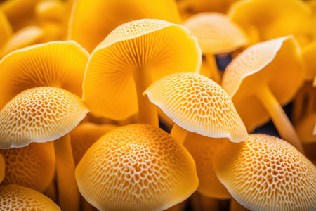 Yellow macro mushroom. fungus forest. Generate AIの素材