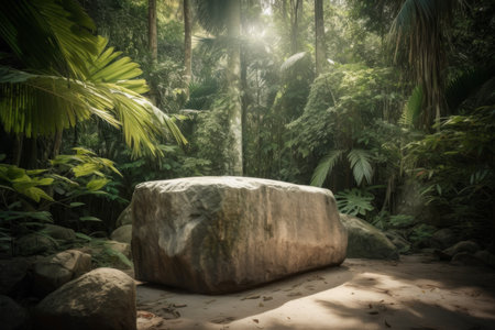 Stone podium natural. template scene. Generate AIの素材