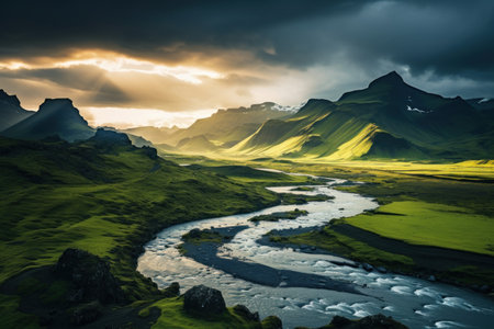 Iceland europe evening river view. perfect holiday. Generate AIの素材