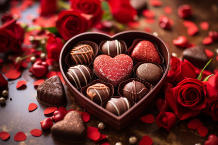 Valentines day chocolate red box. template decor. Generate AIの素材