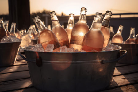 Bottles rose ice. Cube cup bucket. Generate AIの素材