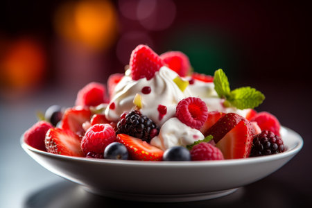 Berries whipped cream. scoop dessert. Generate AIの素材