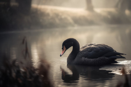Black swan pond. leaf park. Generate AIの素材