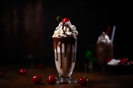 Chocolate milkshake cherry. ice milk. Generate AIの素材