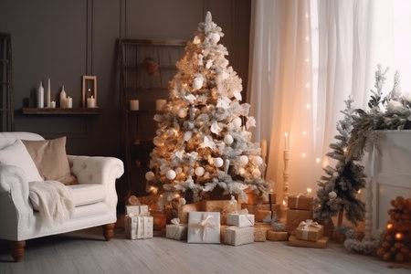 Christmas tree room. Living xmas festive. Generate AIの素材