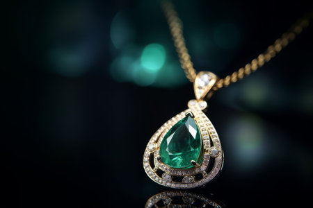 Emerald golden necklace. object studio. Generate AIの素材