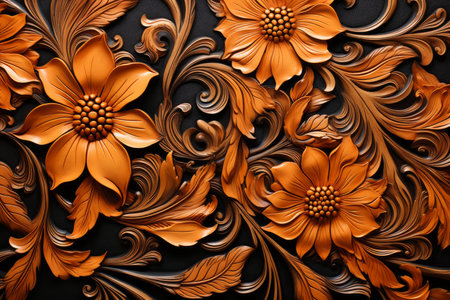 Orange black flower ornate wall. fabric detail. Generate AIの素材