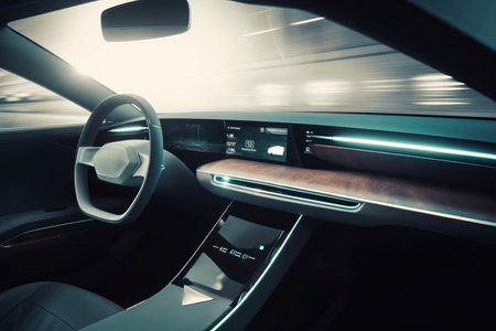 Futuristic car interior digital. system travel. Generate AIの素材