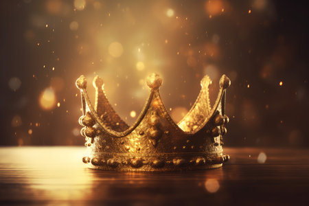 Golden crown sparkles closeup. Period dark. Generate AIの素材