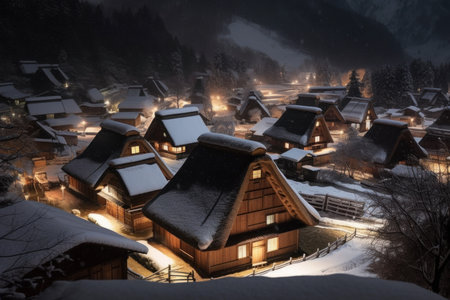 Winter japanese houses. nature park. Generate AIの素材