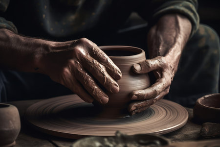 Hand pottery. Work bowl shape. Generate AIの素材