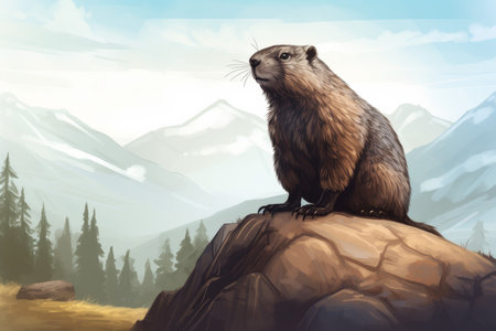 Groundhog rock animal. cute wildlife. Generate AIの素材