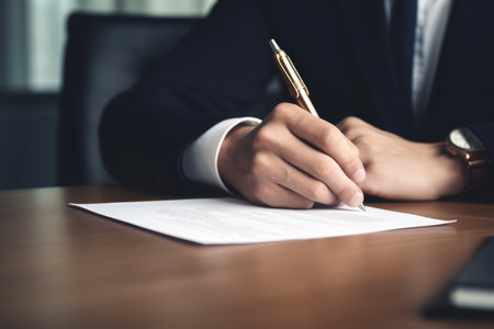 Person writing business. note paper. Generate AIの素材