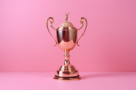 Trophy cup champion pink wall. First place. Generate AIの素材