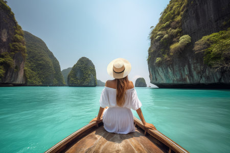 woman boat thailand nature. sea asia. Generate AIの素材