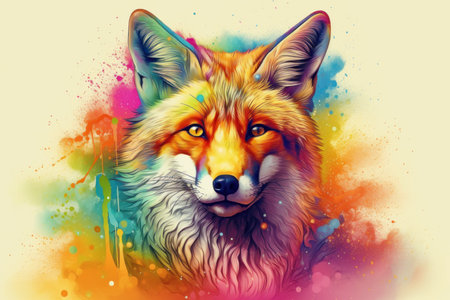 Fox rainbow head animal. wild creative. Generate AIの素材