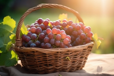 Grapes wicker basket. nature sweet. Generate AIの素材