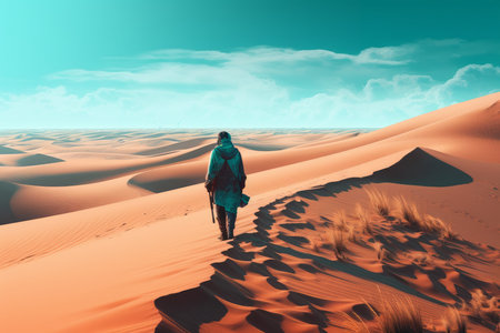 sand dunes traveller. Adventure walking. Generate AIの素材