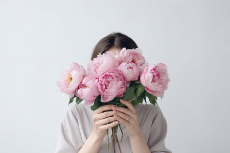 Woman bouquet peonies. love bloom. Generate AIの素材