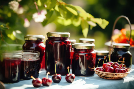 Cherry jam summer. natural food. Generate AIの素材