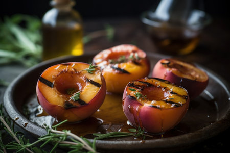 Grilled peaches pot. food tropical. Generate AIの素材