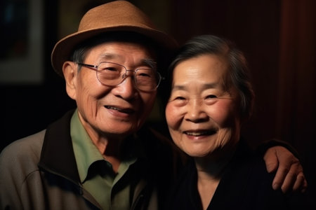 Chinese elderly couple. park china. Generate AIの素材