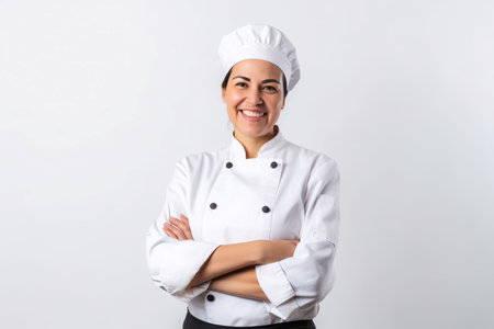 Happy female chef smile. people smile. Generate AIの素材