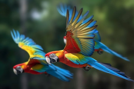 Macaw parrots flying tropical. cute area. Generate AIの素材