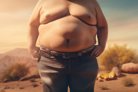 Abdominal fat obesity. Adult waist. Generate AIの素材