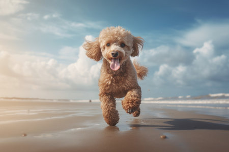 Poodle run beach. sand nature. Generate AIの素材