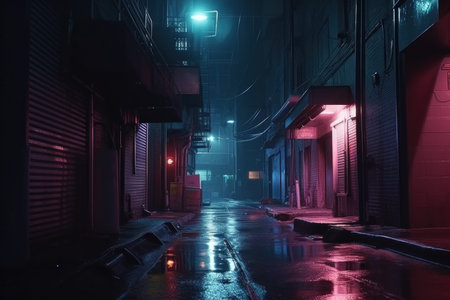 Cyberpunk street. Night neon travel. Generate AIの素材