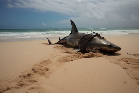 Rescue shark beach ecology. Attack Vacation. Generate AIの素材