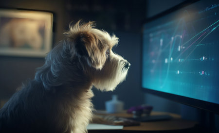 Dog looking graphs. data stock. Generate AIの素材