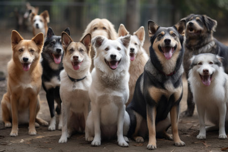 Dog groups crowd nature. baby field. Generate AIの素材